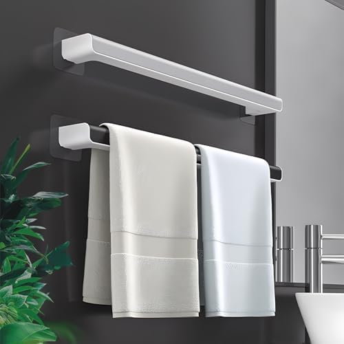 Modern Bath Towel Bar & Rings, Adhesive Hooks, Sturdy Portable Hand Towel Holder for Bathroom, Kitchen & Bedroom - Black, 69.5cm/27.36in