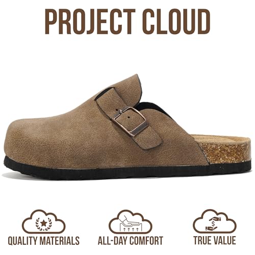 Image of Project Cloud Kids Clogs 100% Genuine Leather with Natural Cork Footbed & Memory Foam Insole Arch Support - Non-Slip Clogs for Kids - Slippers Sandals for Boys & Girls Footwear