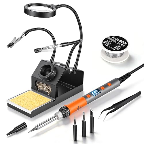 Lötkolben Set, 100W Hochleistungs-Lötkolben, Schnellaufheizung, Digitale Temperaturanzeige & Präzise Regelung 180℃-500℃, Tragbares Lötkit mit Schutzkappe & Automatischer Schlafmodus