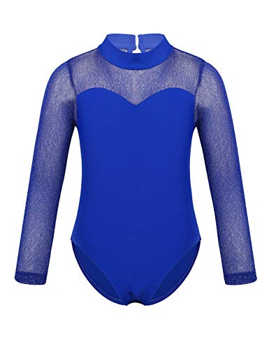 MSemis Maillot Patinaje Artistico para Niñas Manga Larga Maillot Patinaje Artístico Leotardo Ballet Respaldo de Empalme Malla Body Baile Mono Danza Ropa Bailarina Dancewear Azul 11-12 Años