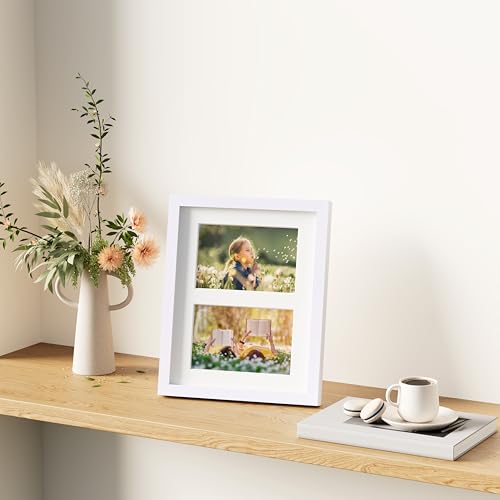 decorUhome 8x10 Picture Frames Collage Wall Decor, Display 2Pcs 4x6 Photos with Mat or 1Pcs 8x10 Unmatted, 2 4x6 Collage Picture Frames for Wall Mounting, White