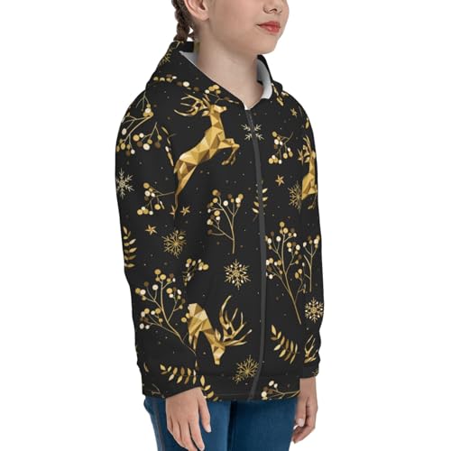 Christmas Gold Deers1 Kids Pullover Hoodies Boys Zip Up Sweatshirts Girls Athletic Clothes with Pocket4