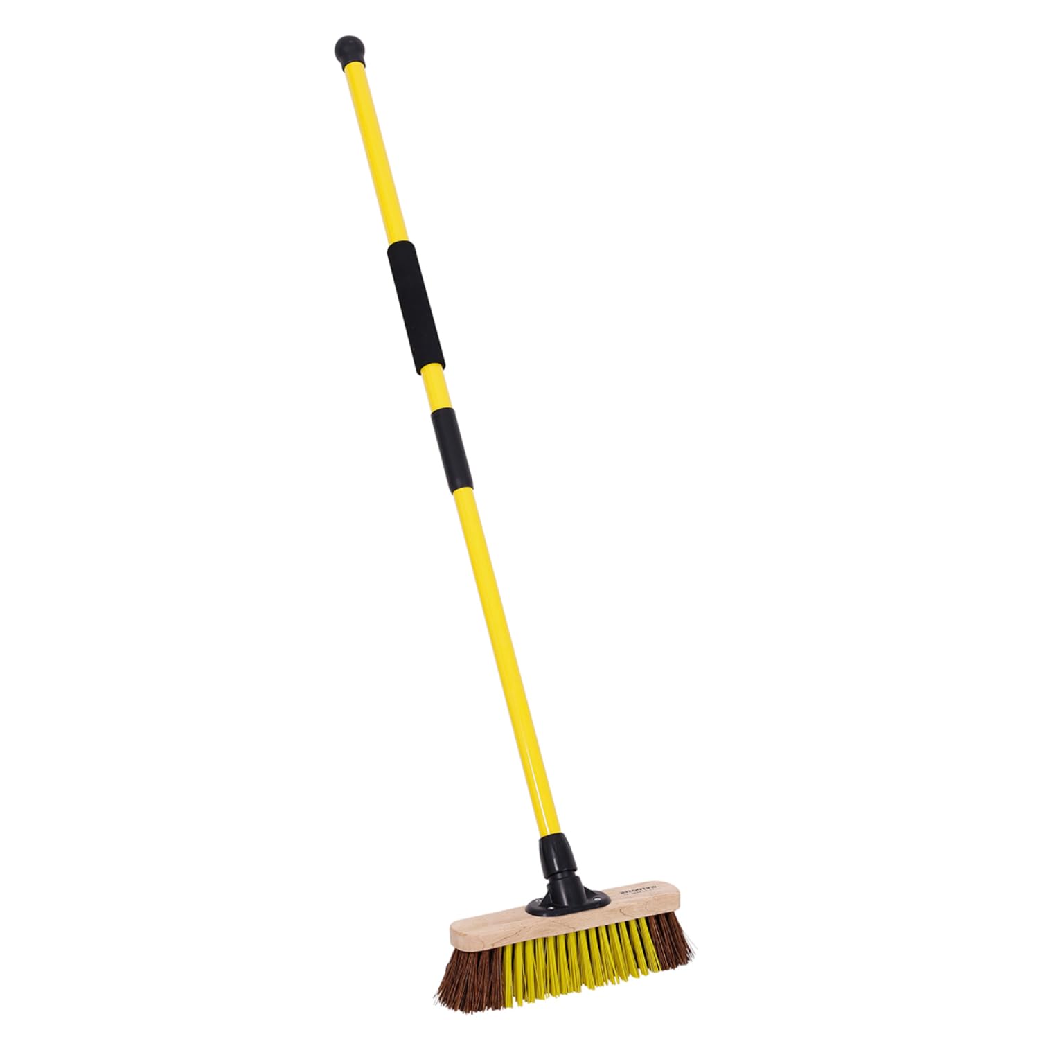 Charles Bentley Yellow Bulldozer Pro 11" Dual Fill Broom Recycled Pet & Bassine Bristles Telescopic Handle Made In Britain Outdoor Cleaning Garden Patio Driveway 28X5.5x132cm