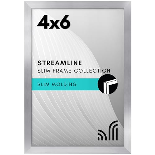 Americanflat 4x6 Picture Frame with Shatter-Resistant Glass - Streamline Collection - Thin Border Photo Frame for Tabletop and Wall Display - Hanging Hardware and Easel Stand Included - Silver