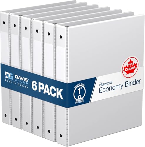 Image of Premium Economy 6-Pack 3-Ring Binders for School or Office, Round-Ring Binders, 1 Inch, White