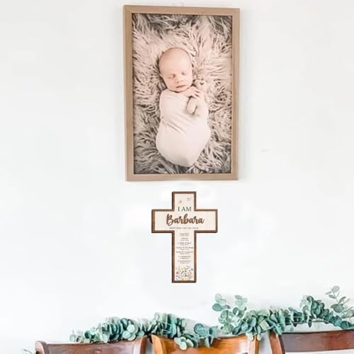 Image of Godashop Personalized Baptism Cross Wood Sign, Wooden Sign Baptism Gifts for Baby, Christening Gifts - A3