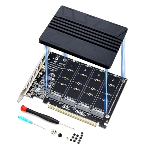 Cuatro Nvme M.2 PCle Tarjeta de Expansión con Disipador de Calor Binghe Cuatro Adaptadores Nvme pcie, Placa Base Tarjeta divisora PCIE para Nvme M.2 SSD（Placa Base Debe soportar PCle Split）
