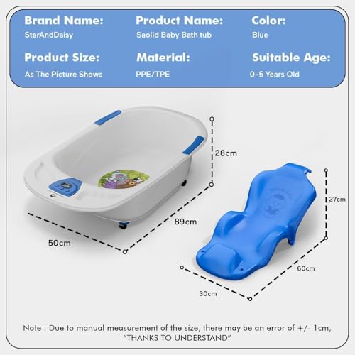 Image of StarAndDaisy Baby Bath Tub for 0 to 5 Years /Bath Tub for Kids 0-3 Years /Infants Bathtub with Temperature Censor & Baby Bath Seat /Sling, Antislip Kids Bath Tub with Bath Chair -White Blue