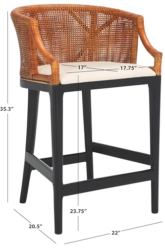 Taburete para mostrador SAFAVIEH Brando - Marrón y Negro con cojín blanco - Estructura de madera sólida - Diseño costero tapizado - Ideal para cocina, bar o comedor - Totalmente ensamblado (BST4000D) miniatura 3