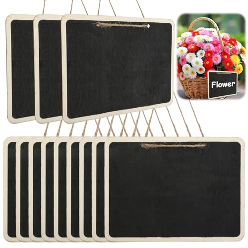 Tableau Effaçable Double Face 12 Mini Tableaux Noirs Suspendus - 16x12cm, Double Face - Avec Corde Chanvre - Pour Messages Et Déco Petit Tableau Noir Décoratif