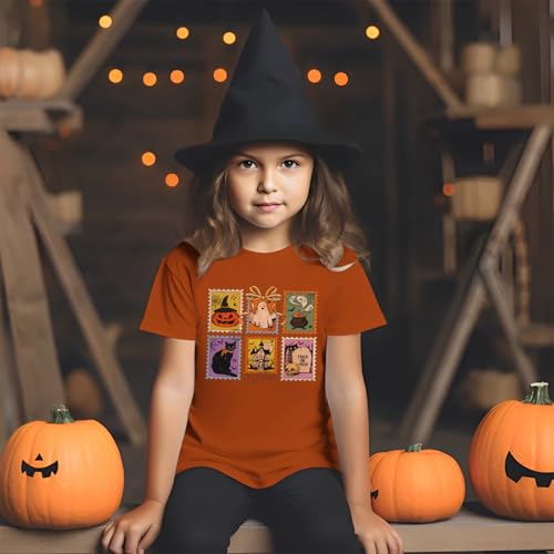 Halloween Shirts for Kids Girls Ghost Pumpkin Face Graphic T-Shirt Spooky Season Funny Print Short Sleeve Tee Tops4