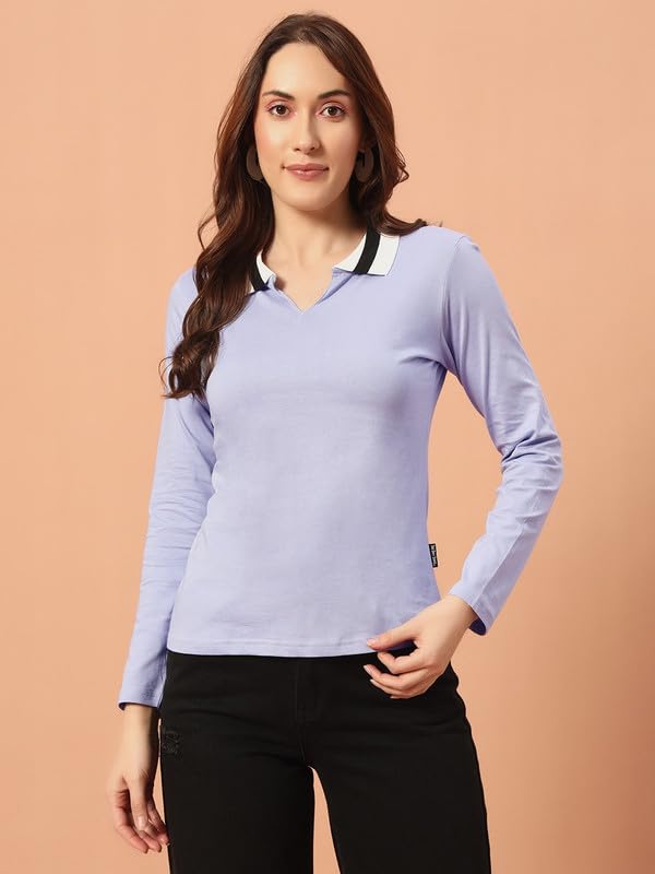 THE DRY STATE Women Basic Fit Full Sleeve T-Shirt with Collar - Baby Lavender - XL (Pack of 1) - Image 6 thumbnail