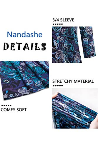 Nandashe Summer Tops For Women 2023, Sexy Round Collar Colorful Charmming Snakeskin Printed 3/4 Length Sleeves Drape Hemline Tunic Long Shirts Evening Blouses 2022 Brown M #TOP2