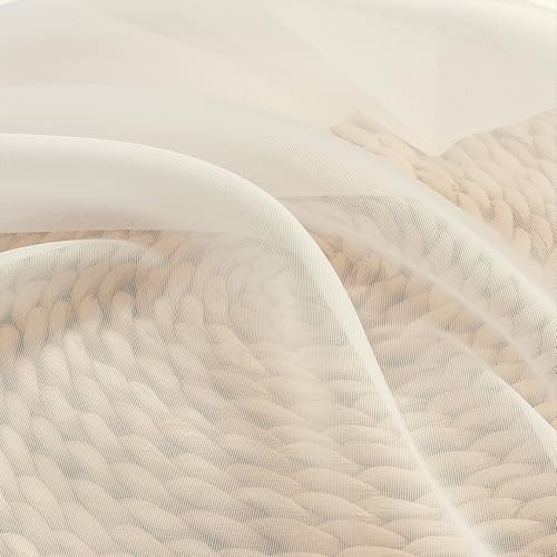 Image of Chyhomenyc Cream Sheer Curtains 96 Inches Long - Light Filtering Solid Voile Window Panel Drapes for Bedroom, Elegant Soft Breathable Living Room Sheer Curtains, Each 42Wx96L Inch, 2 Panels