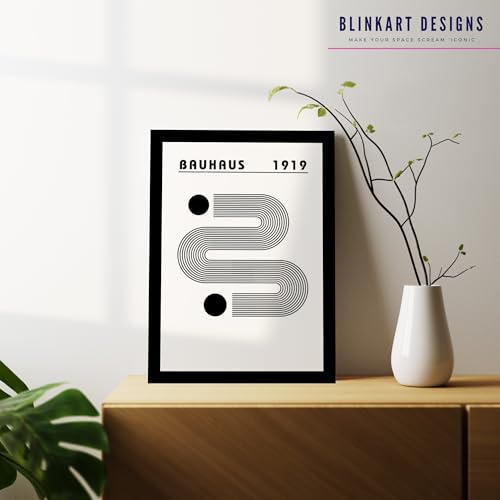 Image of BLINKART Vintage Bauhaus Retro Geometric Aesthetic Poster Gallery | Colorful Wrap Framed For Home Office Studio Living Room Modern Art Studio Decoration Abstract Shapes | (d97) | 13x10 Inch