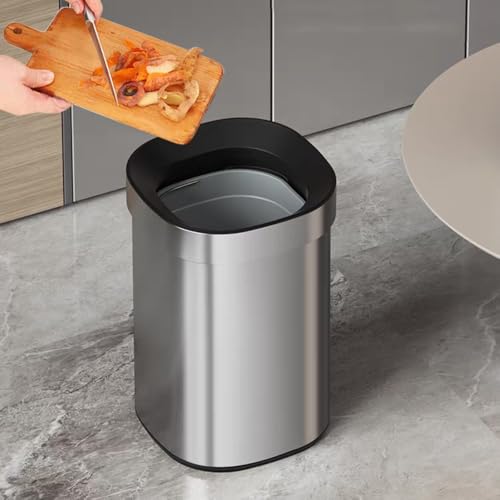 Image of 4 Gallon Fingerprint Proof Stainless Steel Kitchen Trash Can, Garbage Can with Removable Inner Bucket, Silver, Open Top Metal Wastebasket, for Bathroom Office Hotel (Sliver)