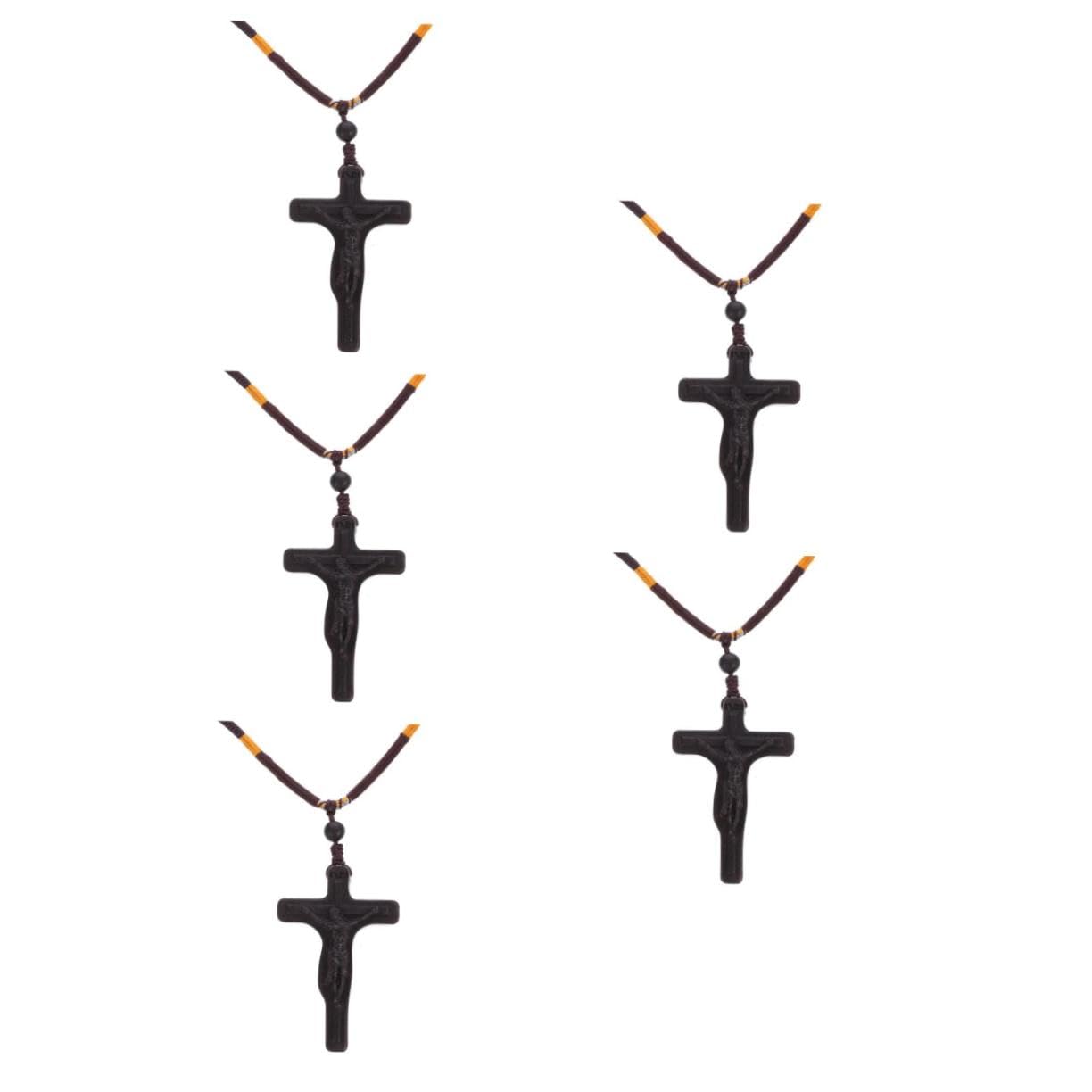Chapelet en bois avec pendentif croix dorée par 5 pièces MAGICLULU