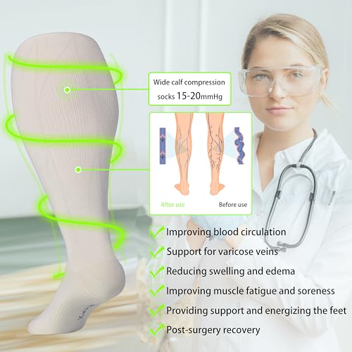 Image of LEVSOX Wide Calf Compression Socks for Women&Men Plus Size 15-20mmHg Knee High Large Support Stockings for Circulation