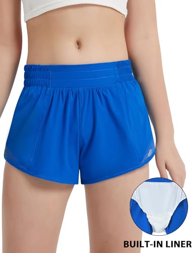 EXARUS Girls 2.5"/4" Athletic Shorts Running Workout Track with Liner Zip Pocket Lightweight Gym Sports for Kids 6-12Y2