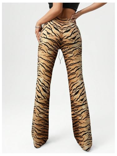 MakeMeChic Women's Leopard Print Pants Lace Up Bell Bottom Flare Y2k Trousers3