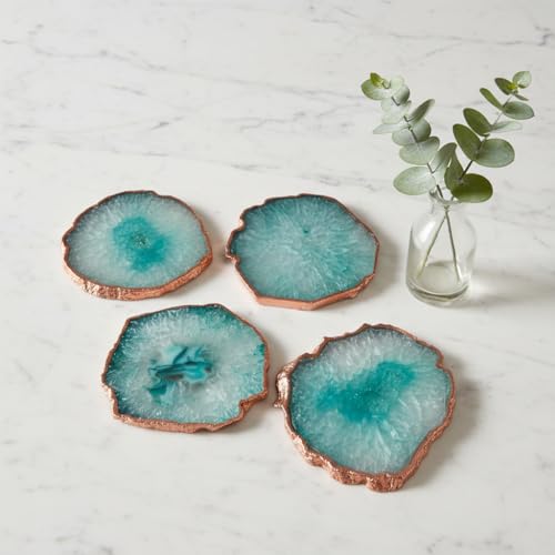 Image of Natural Agate Stone Tea Coasters Set | Premium Stone Coasters for Tea, Coffee & Glass | Heat Resistant Coasters for Dining Table, Office Desk & Home Decor | Pack of 4 | Color -Green