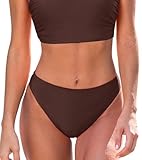 CUPSHE Women's Bikini Bottom Separate Mid Rise Full Coverage Swimsuit Bottom Only, S Chocolate Brown