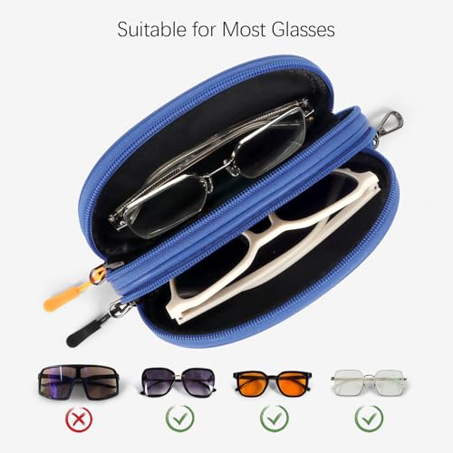 Image of Double Eyeglasses Case Soft Portable Zipper Sunglasses Pouch with Keychain Clip for Men Women