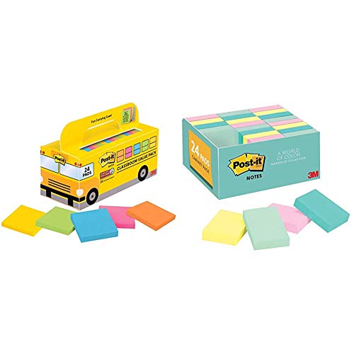 Post-it Super Sticky Notes & Mini Notes, 1.5 in x 2 in, 24 Pads, America's #1 Favorite Sticky Notes, Marseille Collection, Pastel Colors (Pink, Mint, Yellow), Recyclable (653-24APVAD)