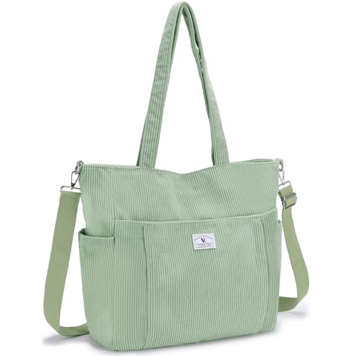 Sac cabas femme velours côtelé avec sangle réglable et multi-poches