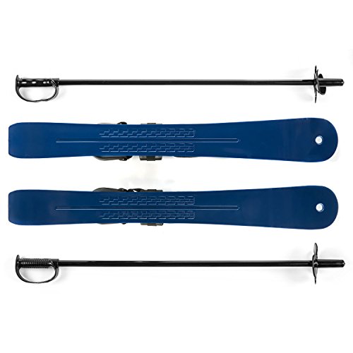 Lucky Bums Kids Beginner Ski and Pole set with Bindings, Digital Blue