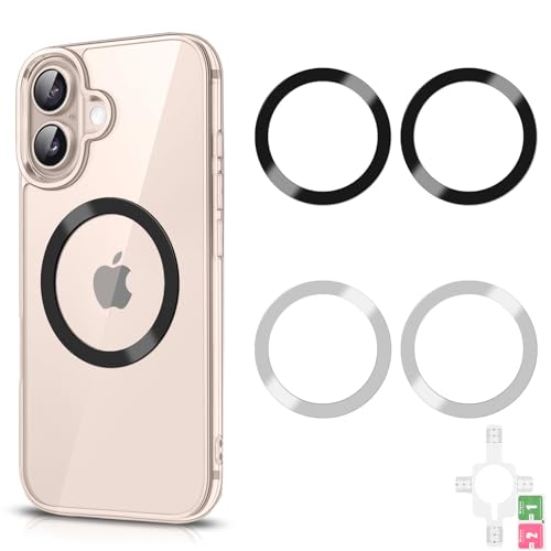 IEOVIEE for MagSafe Ring Sticker-[4 Pack] Strong Metal Ring Universal Magnetic Ring Support Wireless Charger Conversion Kit for iPhone 16/15/14/13/12/11 Series Galaxy (Pack A)
