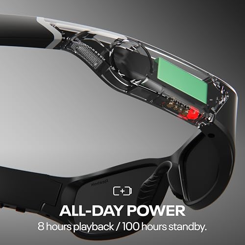 Image of Reebok Nitrous Smart Audio Sunglasses, Black Polarized Lens, Unisex, HiFi Bluetooth Sport Glasses with UV Protection - Powered by Lucyd