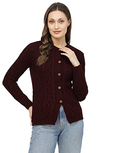 Image of Kalt Women Sweater for Winters Woolen Acrylic Full Sleeve Round Neck Cable Design Cardigan Sweater