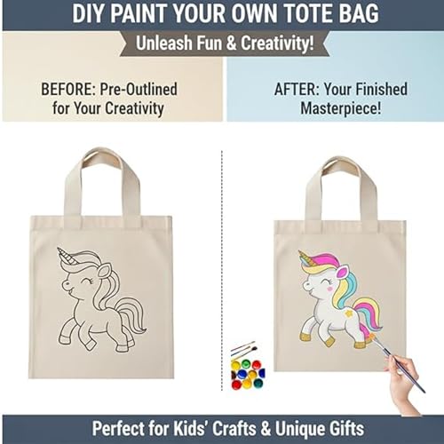 Image of (Pack of 10)- DIY Eco-Friendly Canvas Tote Bags for Kids- Pre-Outlined Designs for Painting | Perfect Return Gift for Kids Birthday Party | Reusable Cotton Bags (Design-1)