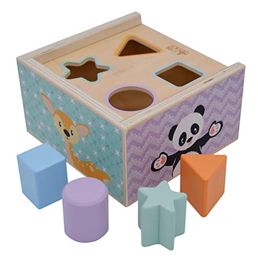 jumini Holz Form Sortierbox Spielzeug - Sortierspielzeug mit 4 Massivholz Blockformen für Kinder ab 1 Jahr - aus FSC zertifiziertem Holz - Pastellfarben