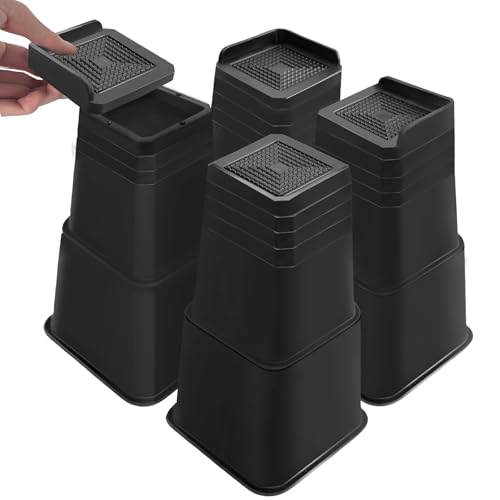 shouwuhho Bed Risers 12 inch Heavy Duty, Oversized Furniture Risers Support up to 6,000 Lbs for Sofa Table Couch Chair Leg Frame Dorm (4 Pack, Black, 12 inch)