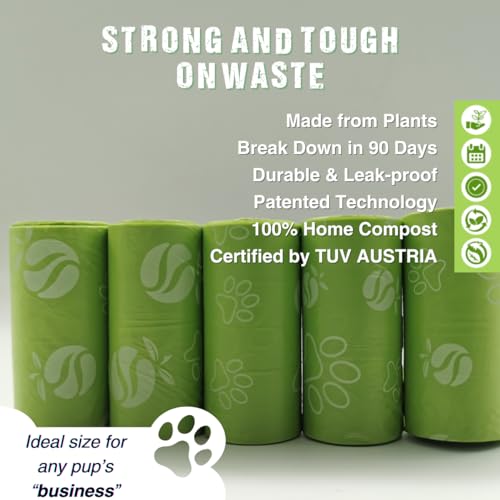 Dog Poop Bags, 100% Certified Home Compostable, 13 x 9 Inches – 270 Count (15 Bags per Roll, 18 Rolls), TUV OK Compost Home Certified Dog Poop Bags, 100% Certified Home Compostable, 13 x 9 Inches – 270 Count (15 Bags per Roll, 18 Rolls), TUV OK Compost Home Certified
