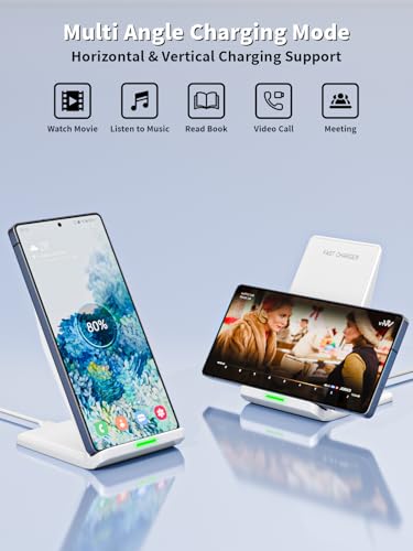 Image of Wireless Phone Charger Stand,15W Fast Android Wireless Charger Station for iPhone 17 /17 Air /17 Pro Max /15 /14 /13, 15W Fast Charging for Samsung Galaxy S23 S22 S21 with 20W USB C Charging Block Adapter