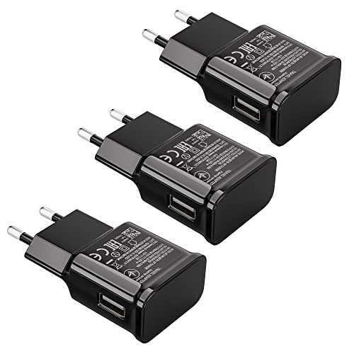 3 Pack Cargador USB 15W Enchufe de Carga Compatible con Samsung S21 S20 S10 S6 S7 S8 S9 / Edge/Plus/Active, A20e, Z Flip3, Z Fold2, Note 5 8, Note 9 10 Carga Rápida, Recambio Cargador Rápido Original