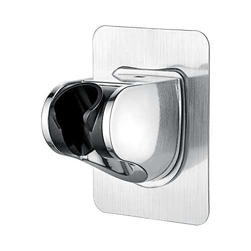 Ibergrif Support Douche Sans Percage Colle 3M- Support Pommeau de Douche Universel, Réglable (45°), Support Douchette Mural Charge Jusqu'à 18 kg, pour Pommeau de Douche Douchette Salle de Bain, Chrome