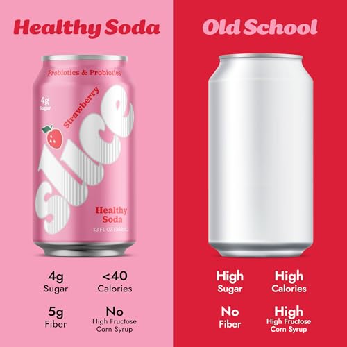 Image of Slice Healthy Soda, Strawberry, Prebiotic & Probiotic Soda Pop, 5g Fiber, 35 calories, 12 fl oz 12 Pack