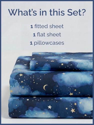 Image of Kids Twin Size Starry Sky Bed Sheets - 3 Piece Kids Starry Sky Sheet Set | Starry Sky Themed Bedding, Ultra-Soft, Cute & Cozy, Breathable & Machine Washable, Bed Set for Boys, Girls & Teens & Cooling