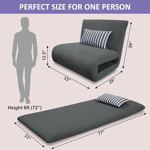 Image of Adorn India Easy Multi Mode 1 Seater Sofa Cum Bed | Velvet Fabric | Dark Grey | Stripes Design | Comfortable Seating | Washable Cover | Perfect for Home & Office
