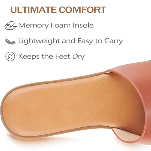 Women's Flat Sandals Slides for Women Slip on Sandals with Comfortable Leather Slippers Peep Toe Dressy Casual for 2025 Summer Beach4