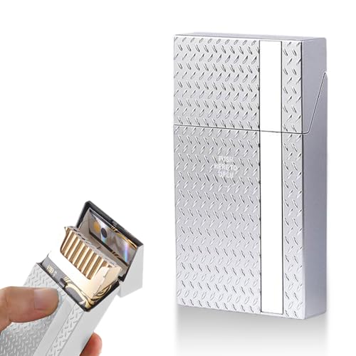 Kytpyi Cigarette Case for Roll Ups, Cigarette Case, Drop Resistance Plastic Cigarette Tin Holds 16~20PCS Cigarettes for Women Men, Light Portable Sturdy Pocket Cigarette Box for Gift (Silver)
