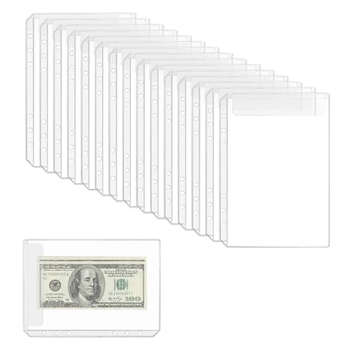 A5 Binder Pockets No Zipper, 15 Pack Clear PVC Cash