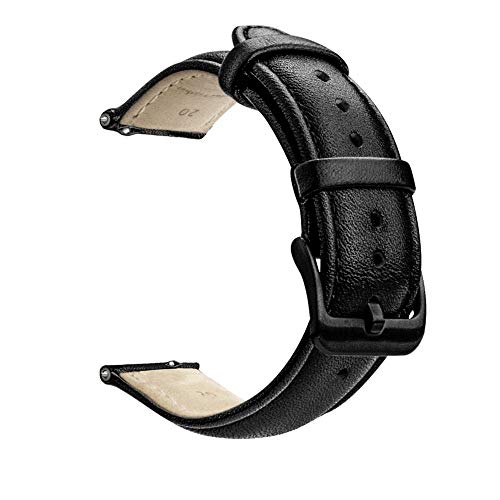 Sundaree Compatible con Galaxy Watch Active2/Galaxy Watch 42MM Correa,20MM Genuina Reemplazo Correa Pulsera Repuesto de Reloj para Samsung Galaxy Watch Active2 40 44/Galaxy Watch 42mm(S2,Negro Cuero)