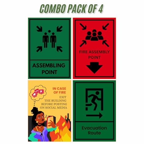 Image of Safety Sign Sticker Pack of 4 - Assembling Point, Fire Assembly Point & Evacuation Route Signs - 20.5 x 14.5 cm Peel & Stick Wall Safety Signboards for Home, Office, Factory & Workplace (Assembly point, Medium -20.5 x 14.5 CM)