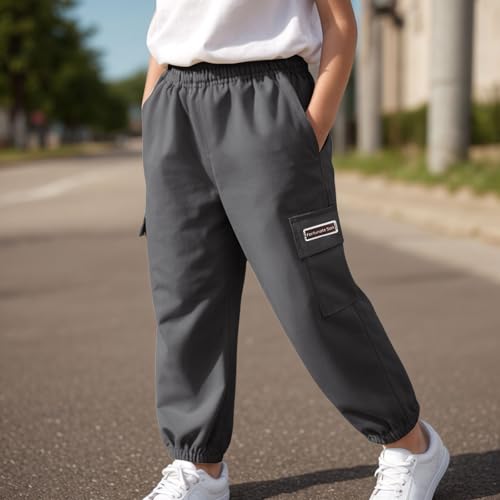 Cargo Pants for Boys Kids Elastic Waist Baggy Joggers with Multi Pockets Relaxed Fit Casual Fall Trousers4