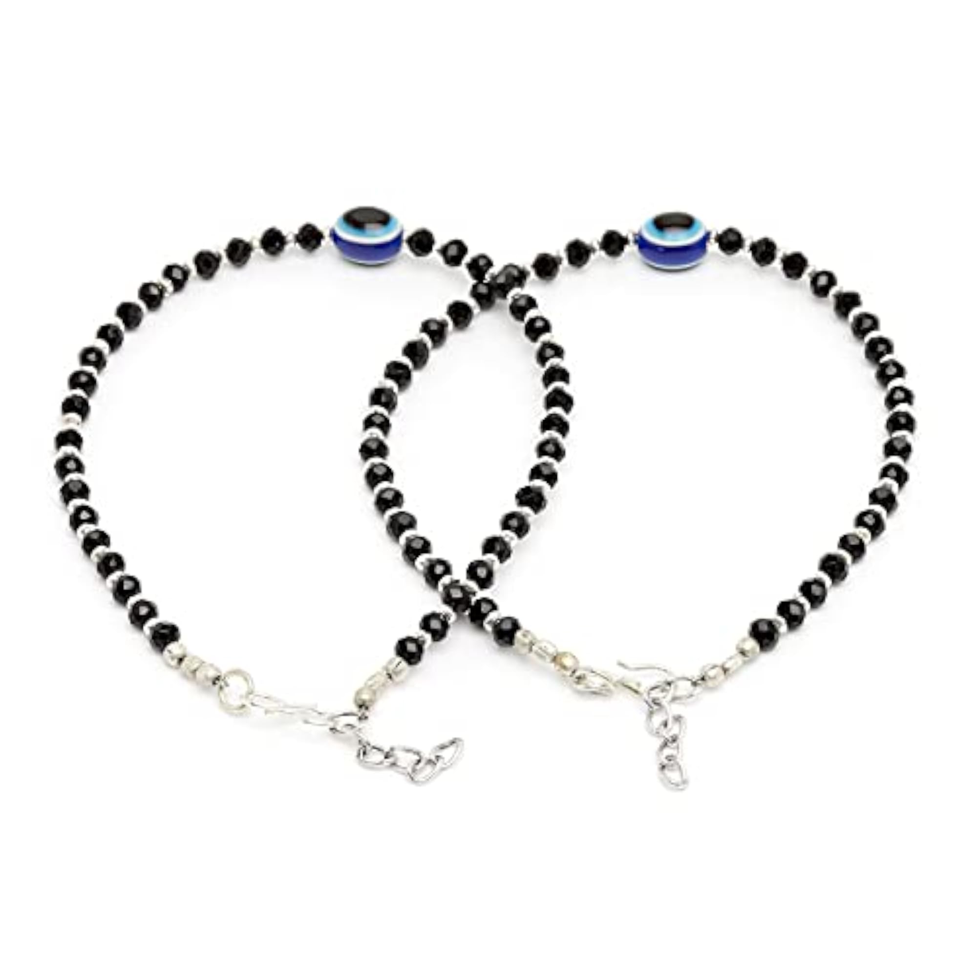 Silver Evil Eye Charms Adjustable Anklet Pack of 2